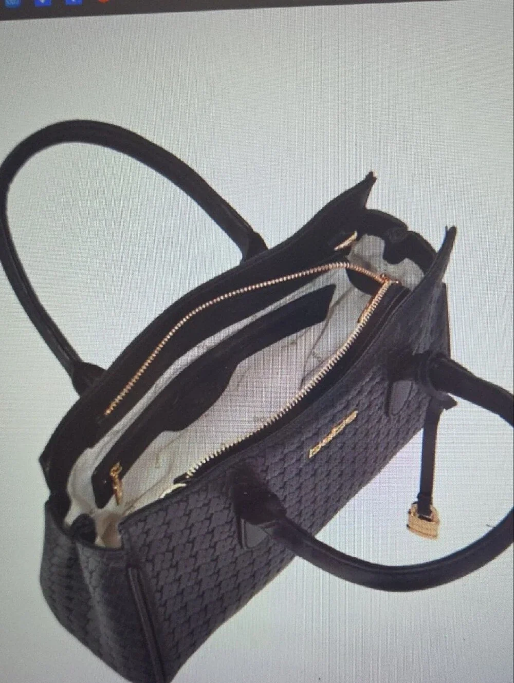 NWT bebe Black Woven Satchel with Gold Logo